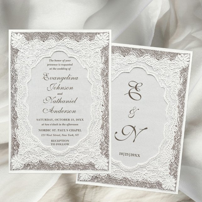 Invitation Mariage Formel Brodé de Faux Dentelle Intemporel (Créateur téléchargé)