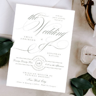 Invitation Mariage Formel Classique Calligraphie Gris Vert