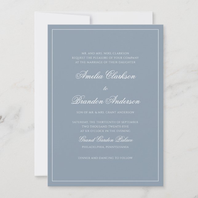 Invitation Mariage Formel Classique Écriture de Bordure Bleu  (Devant)