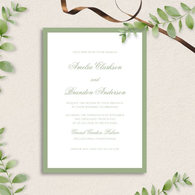 Invitation Mariage Formel Classique Écriture de Bordure Vert  (Créateur téléchargé)