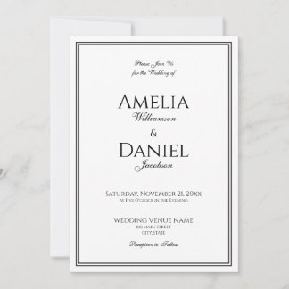 Invitation Mariage Formel Classique Noir et Blanc Script