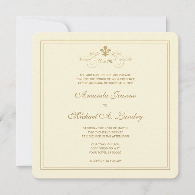 Invitation Mariage formel de Golden Fleur de Lis Scroll (Devant)