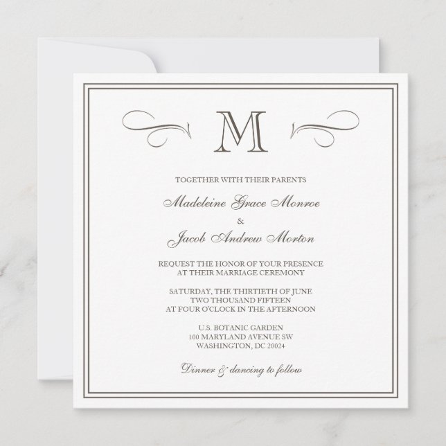 Invitation Mariage formel de monogramme (Devant)