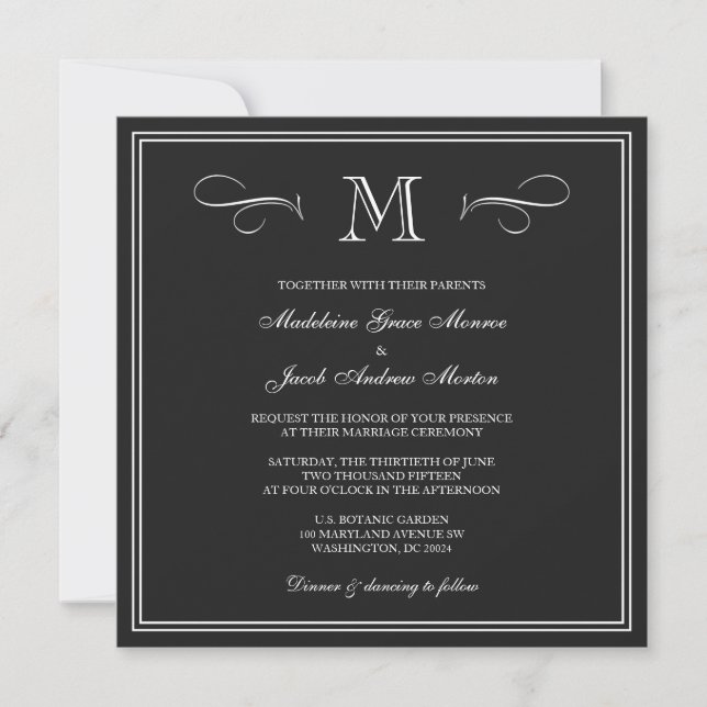 Invitation Mariage formel de monogramme (Devant)