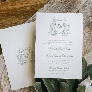 Invitation Mariage Formel de Monogramme de Crête Florale de V