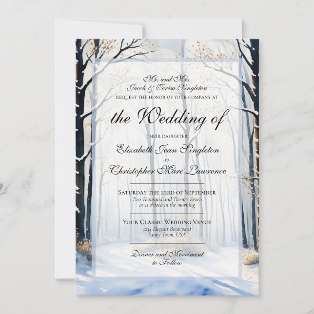 Invitation Mariage Formel de Peinture de Forêt d'Hiver Paisib (Devant)