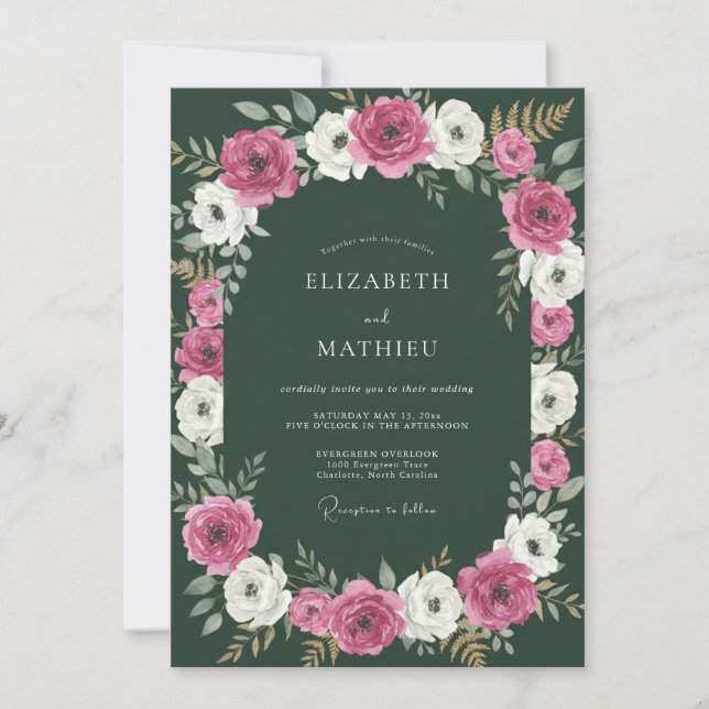 Invitation Mariage Formel d'Hiver Vert Chasseur (Devant)