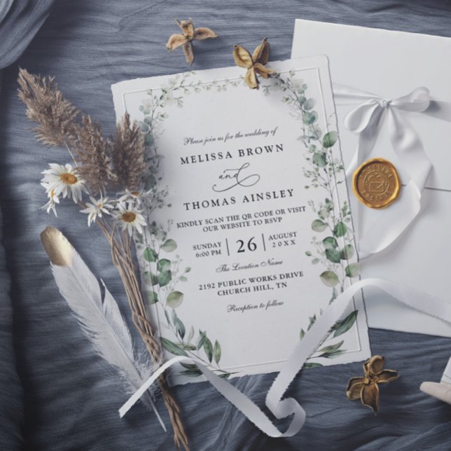 Invitation Mariage Formel Élégant Botanique Acrylique Code QR (Créateur téléchargé)