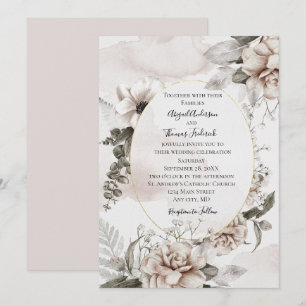 Invitation Mariage Formel Élégant Botanique Floral Gris Rose