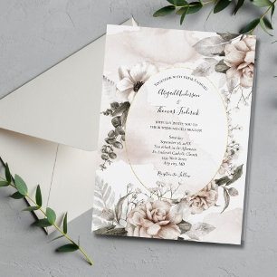 Invitation Mariage Formel Élégant Botanique Floral Gris Rose