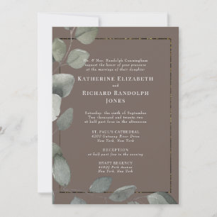 Invitation Mariage Formel Élégant Brun 2 Lieu Feuillage