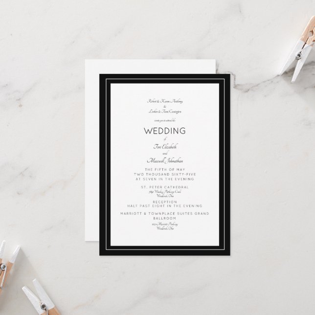 Invitation Mariage Formel Élégant Deux Ensembles Parents B/N (Devant/Arrière en situation)