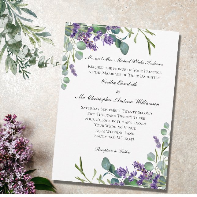 Invitation Mariage Formel Élégant Eucalyptus Lavande (Créateur téléchargé)