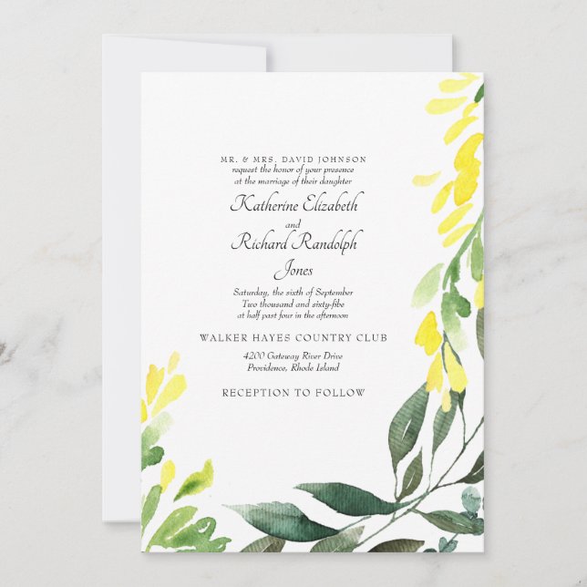 Invitation Mariage Formel & Élégant Fleur Sauvage Jaune (Devant)