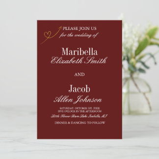 Invitation Mariage Formel Élégant Moderne Bourgogne et Blanc