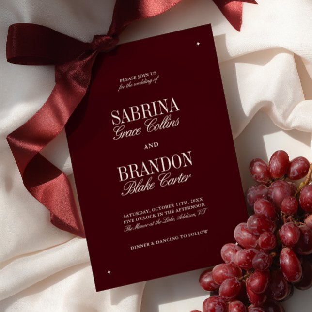 Invitation Mariage Formel Élégant Moderne Bourgogne & Ivoire (Elegant Modern Burgundy & Ivory Formal Wedding Invitation)