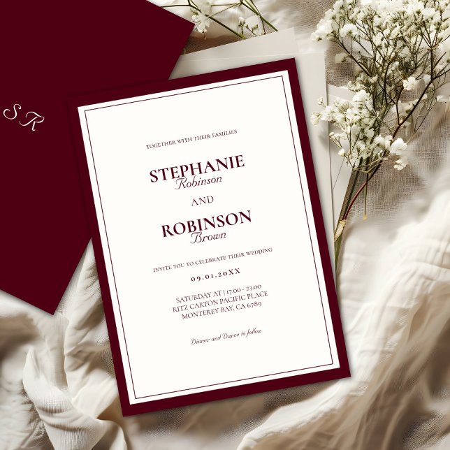 Invitation Mariage Formel Élégant Moderne Bourgogne Profond I (Créateur téléchargé)