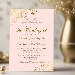 Invitation Mariage Formel Élégant Rose Pâle & Or Classique