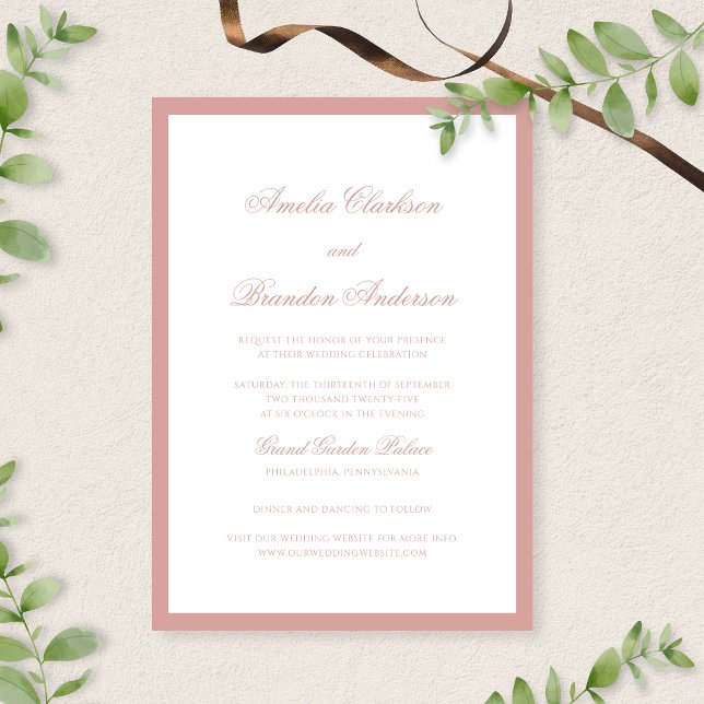 Invitation Mariage Formel Élégant Rose Poussiéreuse Bordure S (Créateur téléchargé)