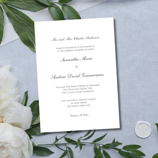 Invitation Mariage Formel Élégant Traditionnel Gris Argent (Grey Silver Traditional Wording Classic Formal Wedding Invitation)