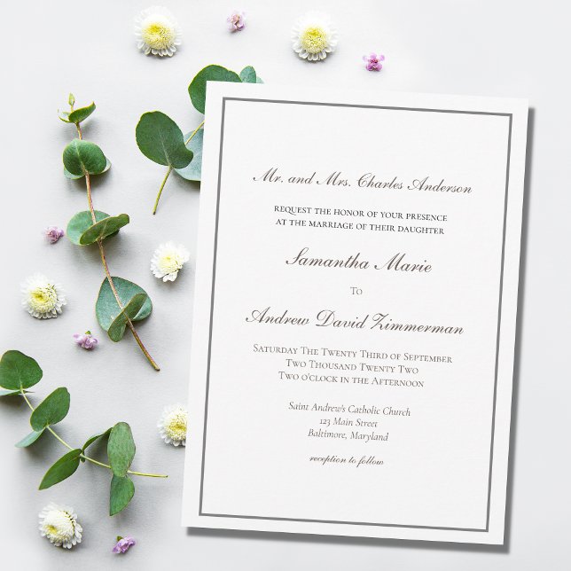 Invitation Mariage Formel Élégant Traditionnel Gris Argent (Créateur téléchargé)