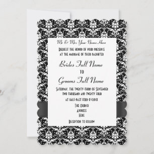 Invitation Mariage formel en damas noir et blanc