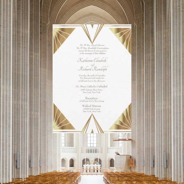 Invitation Mariage Formel Glam Cadre Or Blanc (Créateur téléchargé)