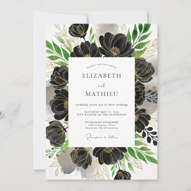 Invitation Mariage Formel Hiver Noir Émeraude Vert (Devant)