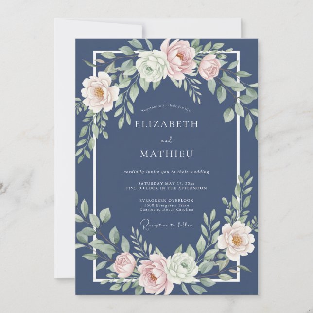 Invitation Mariage Formel Intemporel Bleu Nuit (Devant)