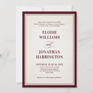 Invitation Mariage Formel Luxueux Bourgogne Argent Ancien