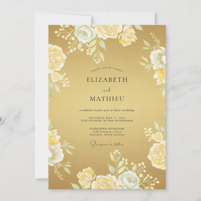 Invitation Mariage Formel Luxueux Or (Devant)