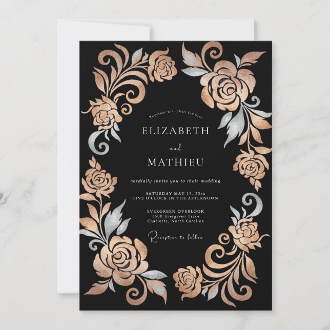 Invitation Mariage Formel Métalisé Or Rose (Devant)