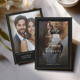 Invitation Mariage Formel Minimaliste Noir & Blanc 2 Photos