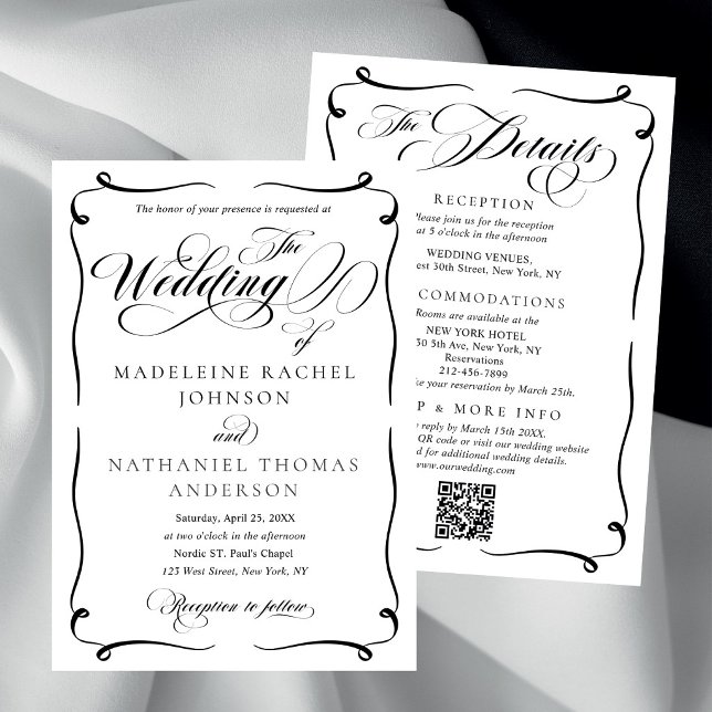 Invitation Mariage Formel Moderne Cadre Ondulé Budget Script (Créateur téléchargé)