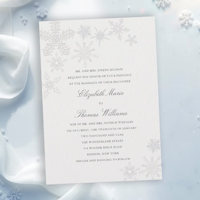 Invitation Mariage Formel Moderne Classique de Pays des Merve (winter wedding invitation formal modern classic snowflake snow frost wonderland elegant romantic)