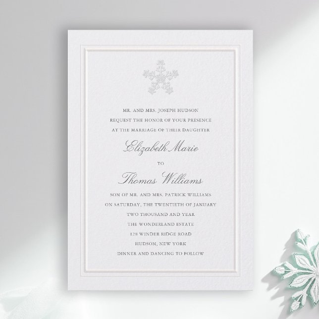 Invitation Mariage Formel Moderne Classique de Rêve Hivernal (winter wedding invitation formal modern classic snowflake snow frost wonderland elegant frame)