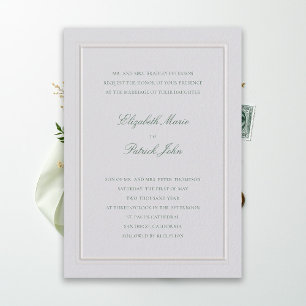 Invitation Mariage Formel Moderne Classique Élégant Vert Ivoi