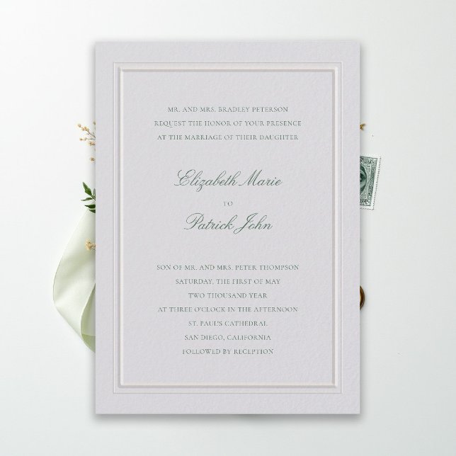 Invitation Mariage Formel Moderne Classique Élégant Vert Ivoi (modern classic wedding invitation forest green type double frame ivory formal traditional stately)