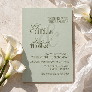 Invitation Mariage Formel Moderne Écriture Vert Sauge