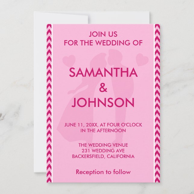 Invitation Mariage Formel Moderne Élégant Rose Pâle Chevron (Devant)