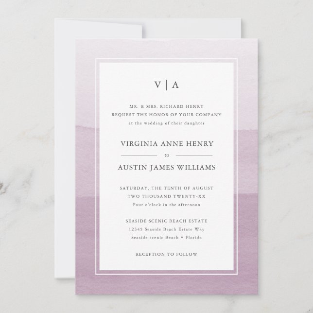 Invitation Mariage Formel Moderne Violet (Devant)