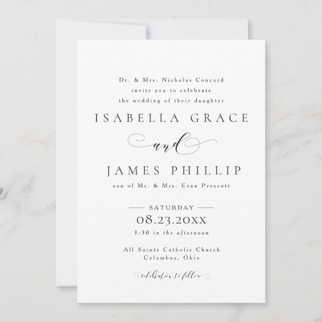 Invitation Mariage formel noir et blanc (Devant)