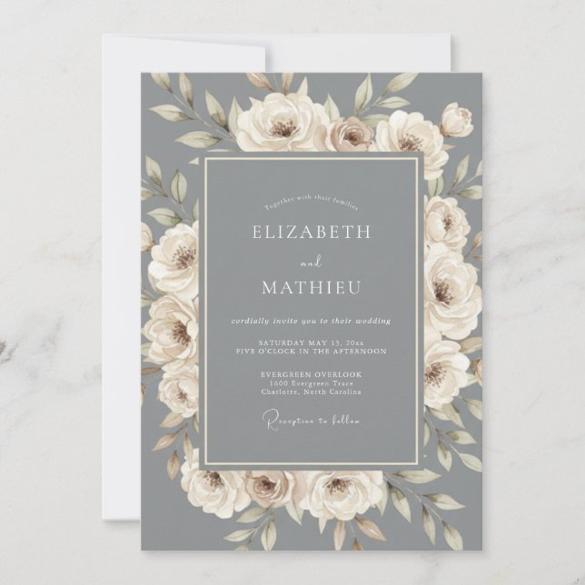 Invitation Mariage Formel Orné Gris Ardoise (Devant)