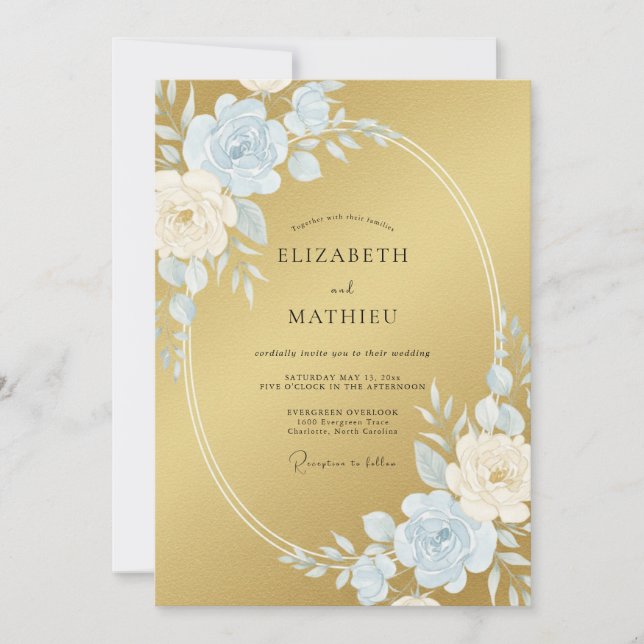 Invitation Mariage Formel Pailleté Or (Devant)