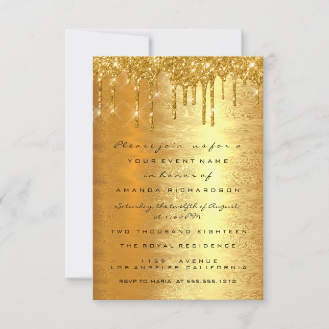 Invitation Mariage Formel Pailleté Or Paillettes Élégant (Devant)