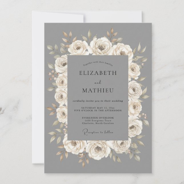 Invitation Mariage Formel Poli Gris Colombe (Devant)