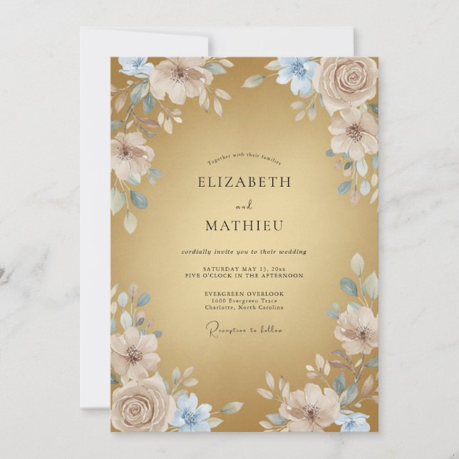 Invitation Mariage Formel Poli Or (Devant)