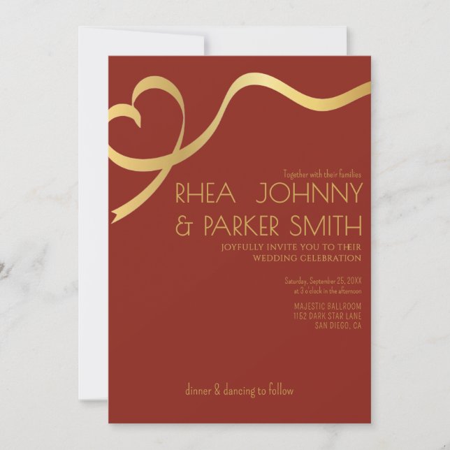Invitation Mariage Formel Romantique Marron et Or Script (Devant)