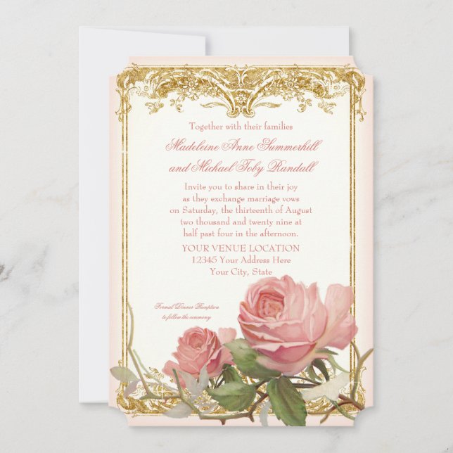 Invitation Mariage formel rose de manoir de cru parisien (Devant)