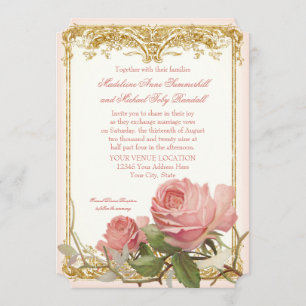Invitation Mariage formel rose de manoir de cru parisien